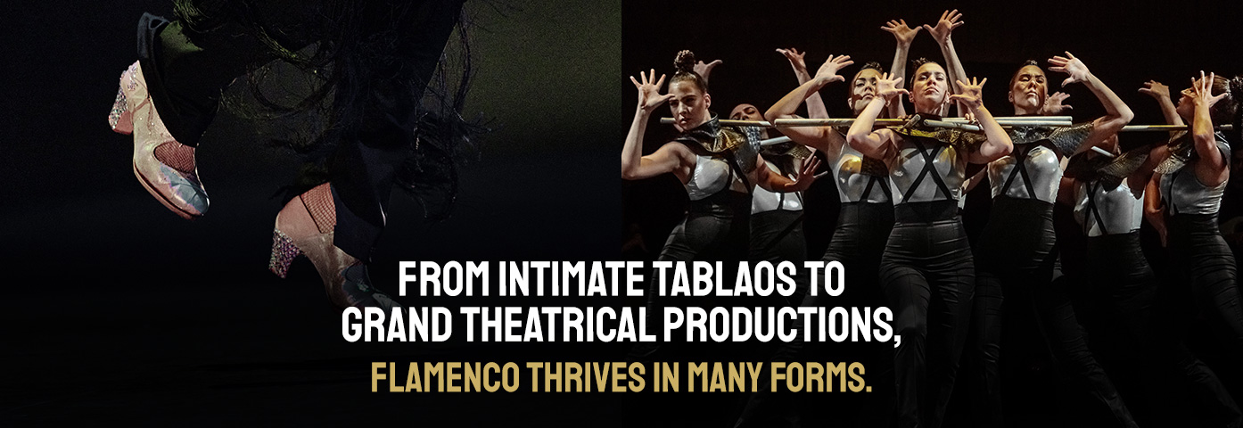 Comparison of flamenco in a small tablao setting and a large stage production
